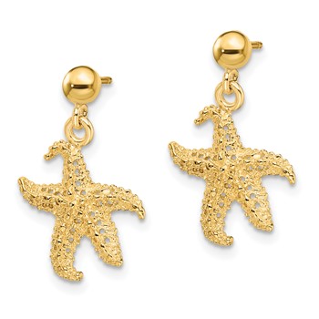 14K 3D Starfish Post Dangle Earrings — alternate view