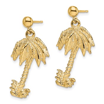 14k Palm Tree Dangle Post Earrings — alternate view