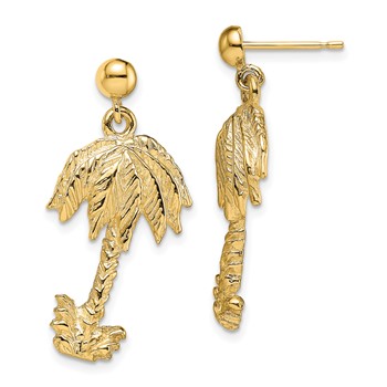 14k Palm Tree Dangle Post Earrings
