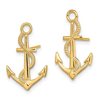 14K Polished and Textured Anchor with Rope Post Earrings — alternate view
