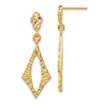 14K Diamond-cut Diamond Shape Dangle Post Earrings