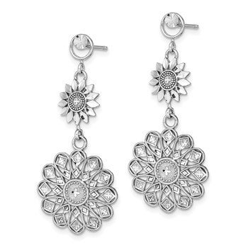 14K White Gold Diamond-cut Sunflower-Style Double Drop Post Earrings — alternate view