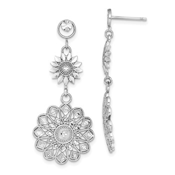 14K White Gold Diamond-cut Sunflower-Style Double Drop Post Earrings