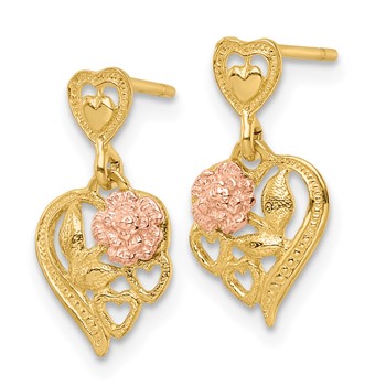 14k Two-tone Heart and Flower Dangle Post Earrings — alternate view