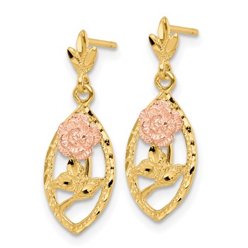 14k Two-tone Textured Flower Post Dangle Earrings — alternate view