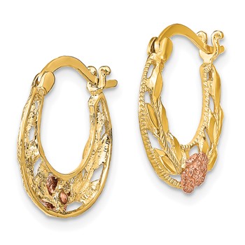 14K Two-Tone D/C Flowers Hoop Earrings — alternate view