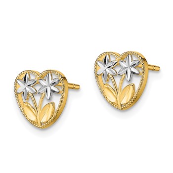 14k and White Rhodium Diamond-cut Flowers in Heart Post Earrings — alternate view