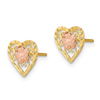 14k Two-Tone Diamond-cut Flower in Heart Post Earrings — alternate view