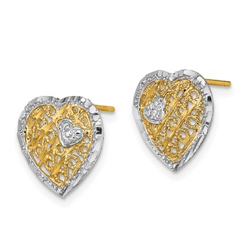 14k and White Rhodium Filigree Heart Post Earrings — alternate view