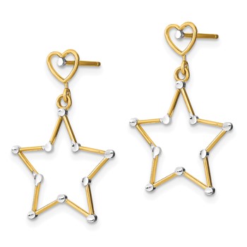 14k and White Rhodium Diamond-Cut Heart and Star Dangle Post Earrings — alternate view