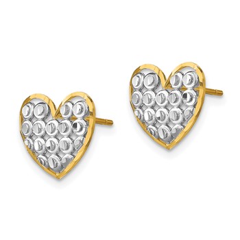 14k and White Rhodium Diamond-cut Circles in Heart Post Earrings — alternate view