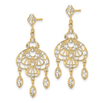 14K and White Rhodium Diamond-cut Chandelier-Style Dangle Post Earrings — alternate view