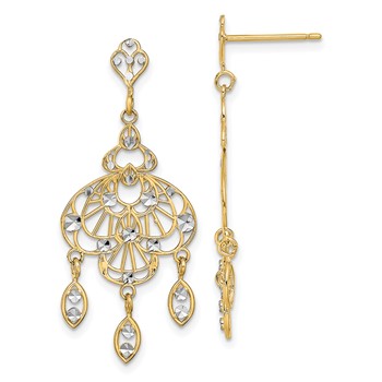 14K and White Rhodium Diamond-cut Chandelier-Style Dangle Post Earrings