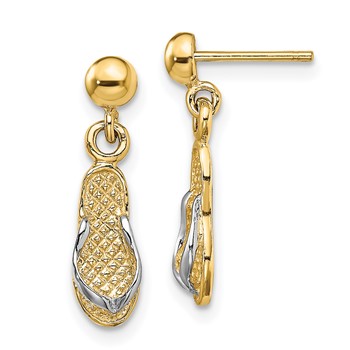 14K and White Rhodium Flip-Flop Dangle Post Earrings