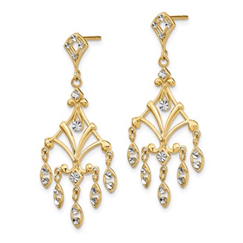 14K and White Rhodium Diamond-cut Chandelier-Style Dangle Post Earrings — alternate view