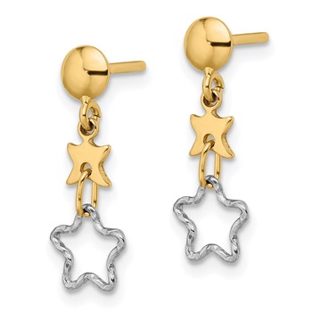 14K Two-tone Polished Dangle Star Earrings — alternate view