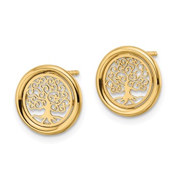 14k Polished Filigree Tree of Life in Circle Post Earrings — alternate view