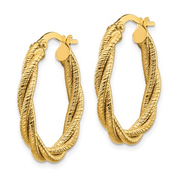 14k Polished Textured Twisted Oval Hoop Earrings — alternate view