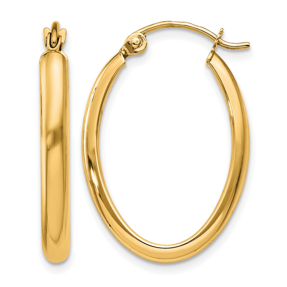14k Polished 2.75mm Oval Tube Hoop Earrings