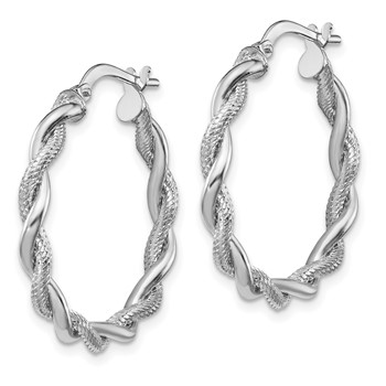 14k White Gold Medium 3mm Polished & Diamond-cut Twisted Hoops — alternate view