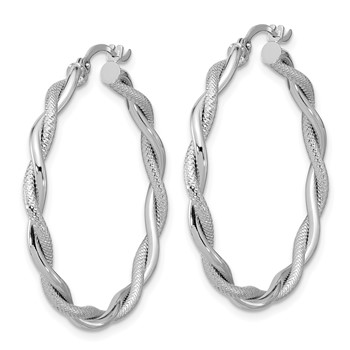 14k White Gold Large 3mm Polished & Diamond-cut Twisted Hoops — alternate view