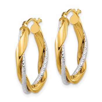 14k Two-tone Polished Rope Twisted Oval Hoop Earrings — alternate view
