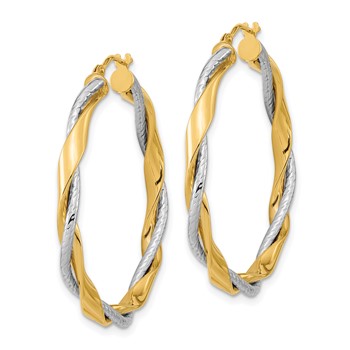 14k Two-tone Polished Rope Twisted Hoop Earrings — alternate view
