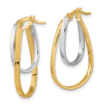 14k Two-tone Polished Double Oval Hoop Earrings — alternate view