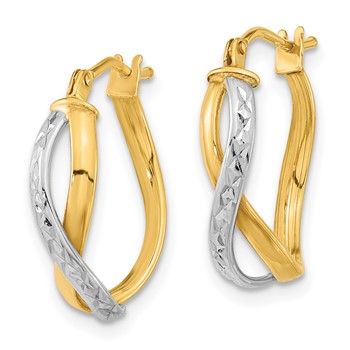 14k Two-Tone Diamond-cut and Polished Hoop Earrings — alternate view