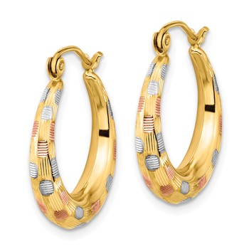 14k White and Rose Rhodium Polished Satin Diamond-cut Hoop Earrings — alternate view