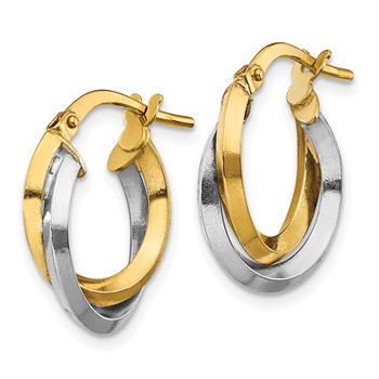 14k Two Tone Polished Double Hoops — alternate view