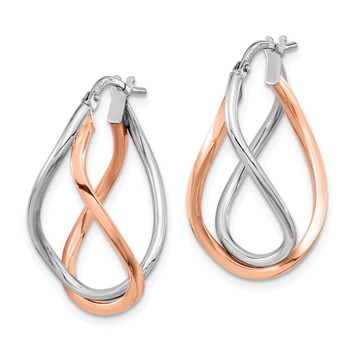 14k Yellow Gold w/White Rhodium and Rose Gold-plated Swirl Hoops — alternate view
