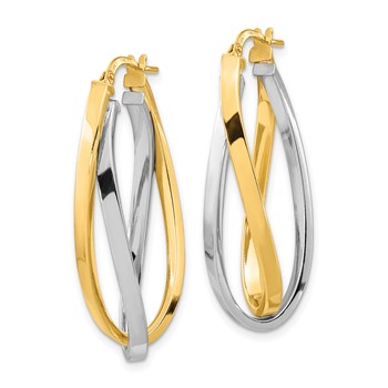 14k Two Tone Polished Oval Double Hoops — alternate view