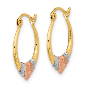 14k Two-tone w/White Rhodium Polished Satin & D/C Hoop Earrings — alternate view