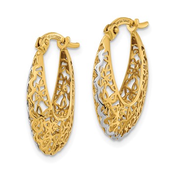 14k Rhodium-plated Polished Filigree Hoop Earrings — alternate view