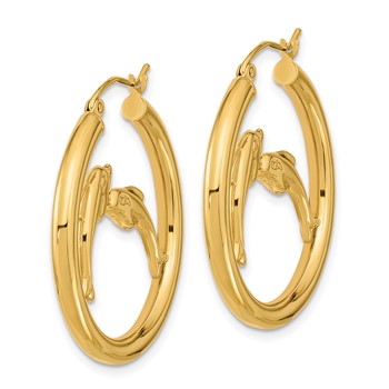 14k Polished Dolphins Hoop Earrings — alternate view