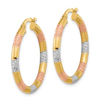 14k with Rose and White Rhodium Diamond-cut 3.0mm Hoop Earrings — alternate view