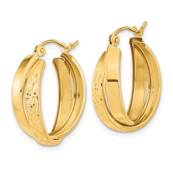 14k Polished Diamond-cut Twist Hoop Earrings — alternate view