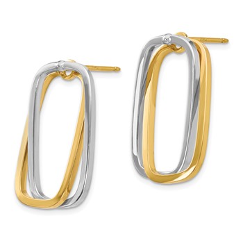 14k Two-Tone /Versatile-Can be Worn 3 Ways/ Rectangle Post Earrings — alternate view