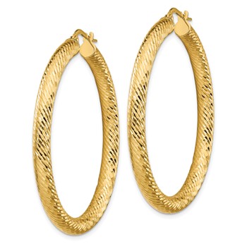 14k 4x35mm Diamond-cut Round Hoop Earrings — alternate view