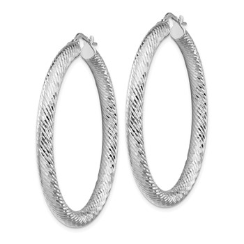 14k 4x35mm White Gold Diamond-cut Round Hoop Earrings — alternate view