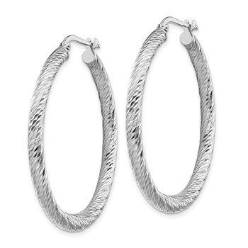 14k 3mm Polished White Gold Diamond-cut Round Hoop Earrings — alternate view