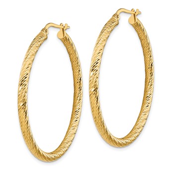 14k 3x35mm Diamond-cut Round Hoop Earrings — alternate view