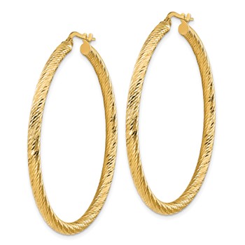 14k 3x40mm Diamond-cut Round Hoop Earrings — alternate view