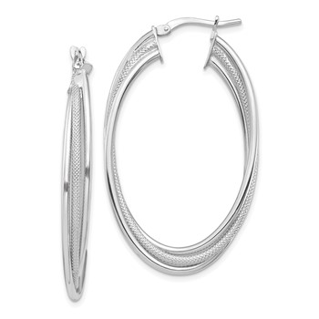 1/2pr 14k White Gold Polished & Textured Twisted Fancy Hoop Earrings