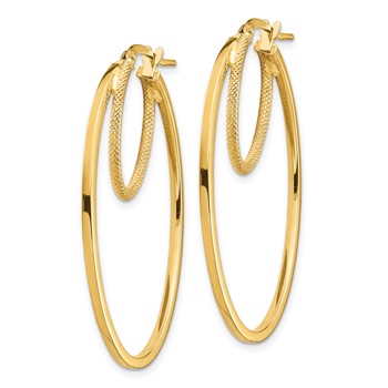1/2pr 14k Polished & Textured Oval Hoop Earrings — alternate view