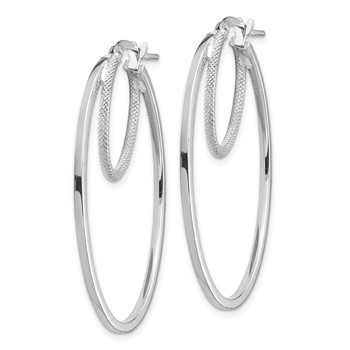1/2pr 14k White Gold Polished & Textured Oval Hoop Earrings — alternate view