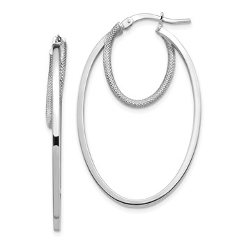 1/2pr 14k White Gold Polished & Textured Oval Hoop Earrings