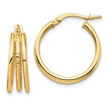 1/2pr 14k Polished & Textured 3 Hoop Earrings