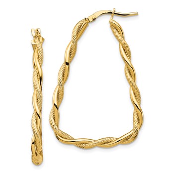 1/2pr 14k Polished & Textured Twisted Triangle Hoop Earrings